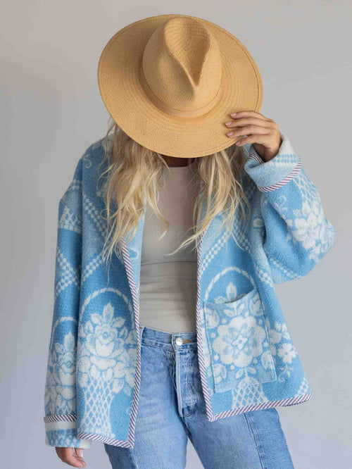 Blue Basket Wool Blanket Coat