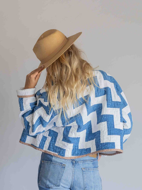 Blue Peanuts Crop Quilt Coat