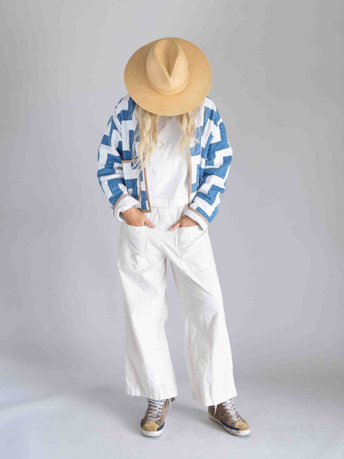 Blue Peanuts Crop Quilt Coat